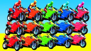 Spiderman Motorcycle Challenge Far From Home, Yellow Spiderman, Blue Spiderman, Green Spiderman GTA