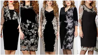 most stylish Western designer lace decorated formal party wear black sheath dresses for women 2021