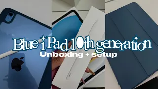 BLUE IPAD 10th GENERATION UNBOXING | Apple pen, accessories + set up