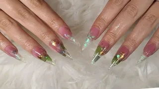 Encapsulated Gel X Nails🧚🏼‍♀️| Flower Glitter Encapsulation w/Colored Extend Gel Nail Tutorial 💚