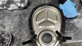 How to install a new timing Cover on a Chevy SBC  350 without removing the oil pan .