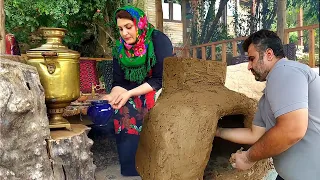 Making a Clay Stove for Outdoor Cooking | Traditional Firewood Stove | Iranian Village Lifestyle
