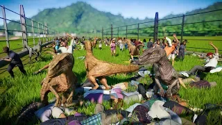 100 VELOCIRAPTOR Breakout and Kills 2000 PEOPLE - Jurassic World Evolution