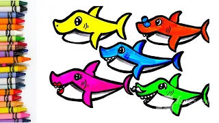 Baby Shark Whole Family Drawing, coloring For Kids & Toddlers I Water Animal Drawing