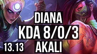 DIANA vs AKALI (MID) | 8/0/3, 1.2M mastery, Legendary, 300+ games | EUW Master | 13.13