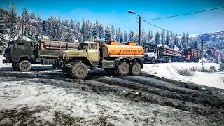 Добрались до Имандры, везем бревна на наших лесовозах