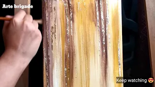 Simple Gold Leaf Painting using 3 colors!! Yellow, white, brown🎨|Arte brigade|Acrylic painting