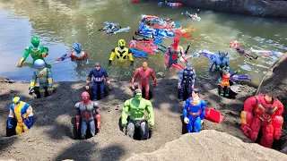 SPIDERMAN DAN KAPTEN AMERIKA JATUH KE SUNGAI, HULK JATUH KE SUMUR, THOR DAN IRON MAN HANYUT