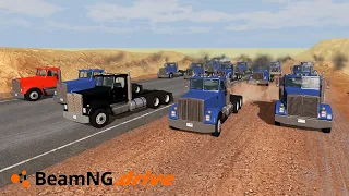 Truck racing on The Long Bumpy Desert Road #1 BeamNG Drive crashes
