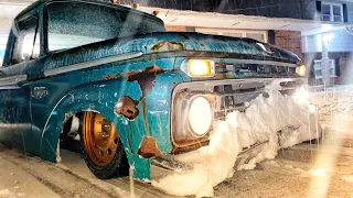 Plowing snow in a bagged and body dropped f100