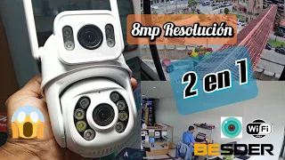 Cámara Wifi DUAL LENTE Besder A8BQ 8mp 4k Icsee Unboxing Pruebas Como configurar 2024