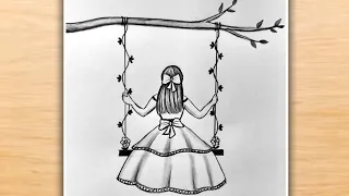 Girl Swinging in a Tree Drawing | Girl Swing Sketch | How to Draw a Swinging Girl | Pencil Sketch