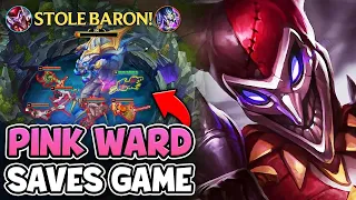 WHEN PINK WARD STEALS BARON 1V5 TO SAVE THE GAME!