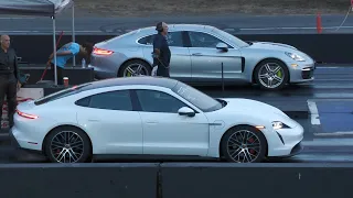 Porsche Taycan vs Panamera - electric vs hybrid drag race