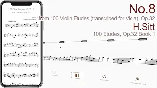 No.8 from 100 Violin Etudes (transcribed for Viola), Op.32 | H.Sitt【 Viola Sheet Music 】