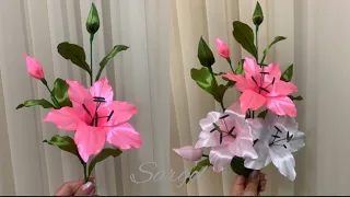 DIY Satin Ribbon Flowers / DIY lily making tutorial/how to make satin ribbon flower lily Easily