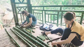 construction and decoration of a bamboo house for the two girls' entire accommodation