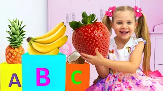 Diana e Papai Brincam e Aprendem Palavras em Inglês Aprendendo os nomes de frutas, flores e animais