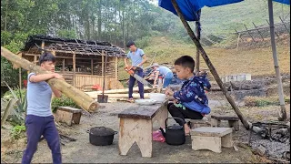 Sawing wood to prepare to build a new house instead of a burning house