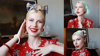 Easy Retro Turban Tutorial 3 Ways l 1940 Vintage Hairstyle with Squear Headscarf