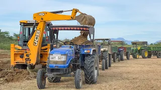 JCB 3DX Loading Mud in Sonalika 47 Rx Swaraj 735 FE John Deere 5050 D | JCB | jcb video