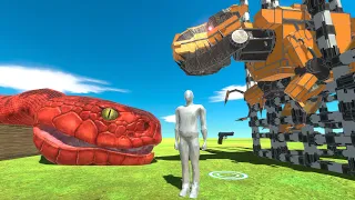 Hunting giant Titanoboa with Robot Rex - Animal Revolt Battle Simulator