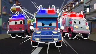 Le camion de police rejoint l'équipe de secours. Les véhicules de secours pour enfants