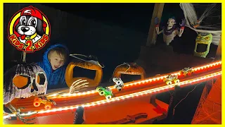 OUR FAMILY PLAYS 🎃 Monster Jam HALLOWEEN NIGHT RACE 🏴‍☠️ Downhill Racing into Grave Digger Pumpkin!