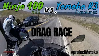 Ninja 400 vs. Yamaha R3 DRAG RACE Pt.1 Comparison Review | #projectMotoko
