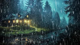 Forest rain sounds ASMR - Sound of Heavy Rainstorm & Thunder in the Misty Forest At Night