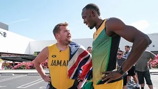 James Corden races Usain Bolt in 100m sprint