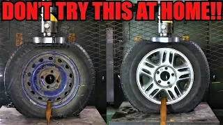 STEEL Vs. ALLOY WHEELS Which One Is Stronger? Hydraulic Press Test!