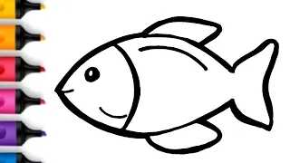 How to draw a cute And Easy Rainbow Fish Drawing, Painting and Coloring For Kids & Toddlers #fish