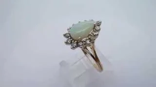 14k Yellow Gold Pear Opal & Diamond Ring Size 6.25