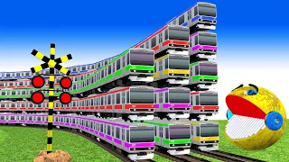 【踏切アニメ】電車が速すぎて危険すぎる🚦あぶない電車 TRAIN VS PACMAN Fumikiri 3D Railroad Crossing Animation #1