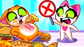 Don't Overeat, Baby Cat! 🍕🍩 Learn Healthy Habits With Cats 💗Paws&Play Cartoon