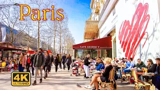 Paris France, Walking around Champs Élysées, Spring 2022 [4K UHD]