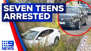 Seven teens arrested after police car allegedly rammed | 9 News Australia