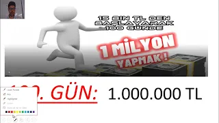 1. GÜN - 100 GÜNDE 15 BİN TL' DEN BAŞLAYIP MİLYONER OLMAK!!! - 100 GÜNDE PORTFÖYÜ 1 MİLYON YAPMAK