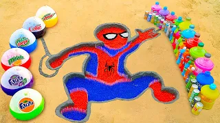 How to make Rainbow Spiderman Kid with Orbeez, Fanta, Monster, Coca-Cola vs Mentos & Popular Sodas