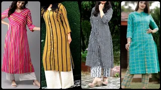 new fashion Check lining printed cotton linen Kurti designs/Cotton fabric tunic shirts for girls