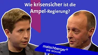 Kevin Kühnert (SPD) und Friedrich Merz (CDU) im Gespräch | maischberger. die woche