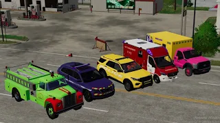 TRANSPORTING POLICE CARS, AMBULANCE CARS & FIRE DEPARTMENT CARS GO TO GAS STATION! - FS 22