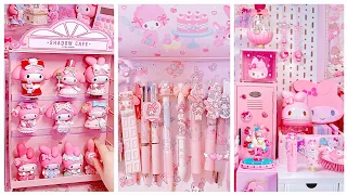 My Melody desk Makeover💞pink cute stationery organization💜 Sanrio Crafts haul     #cindyasmr