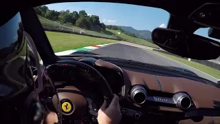 Ferrari 812 SuperFast Powersliding around Mugello racetrack