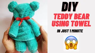 diy towel teddy bear in just 1 minute 😱😱 No stitch no glue teddy bear tutorial  #shorts