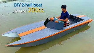 Making boat 2 hull from plywood with engine 200cc