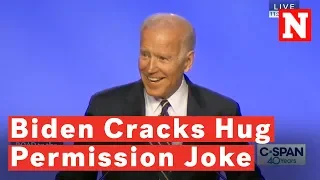 Joe Biden Jokes He Got 'Permission' To Give A Hug During Speech