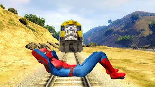 GTAV Spiderman Vs Train Jump Funny and Cool Moments Ep11 #Gtav #spiderman