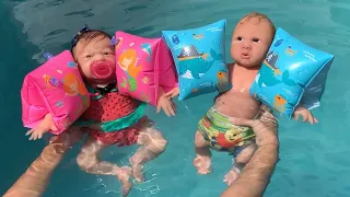 Dia de piscina dos gêmeos de silicone Ayla e Jordan | Bebê reborn | Gabi reborn
